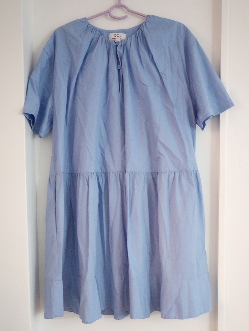 COS Blue Cotton Blend Short-Sleeve Dress Size XXL EU 38